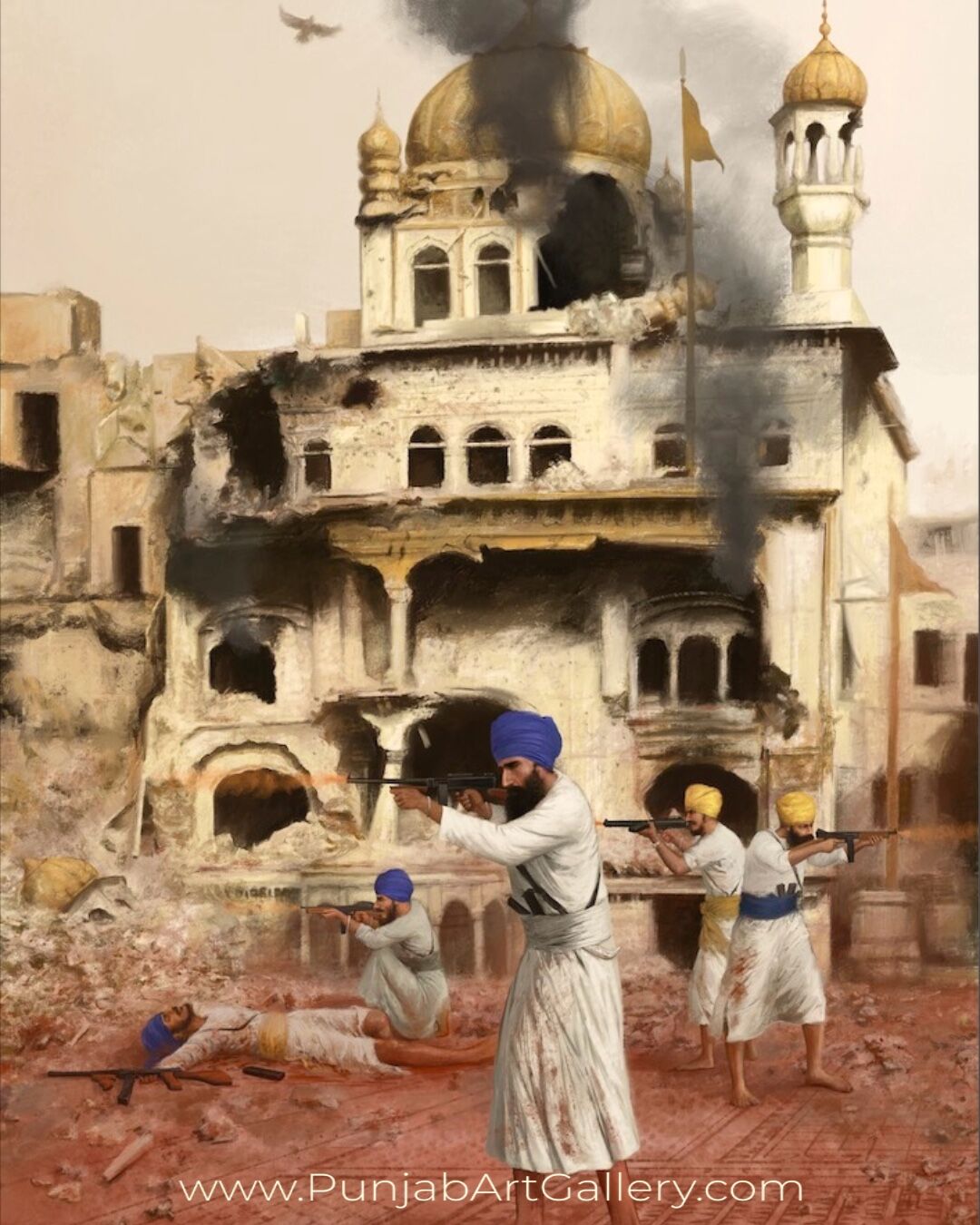 Sant ji and Shahadat - Sikh Art by Punjab Art Gallery
